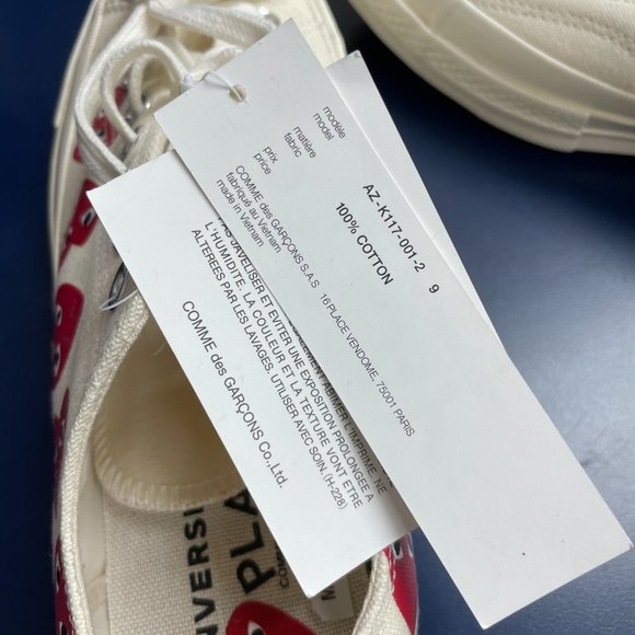 NWOB Comme Des Garçons Play x Converse Chuck 70 Ox "Multi Hearts White" Sneakers - Picture 14 of 14